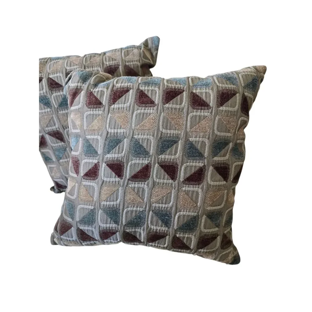 Set of 2 Geometric Pattern Reversible Green Seude Back Throw Pillows